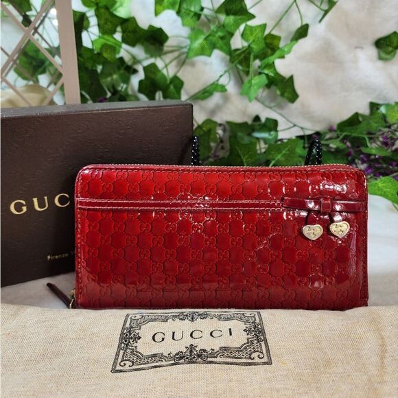 GUCCI GG PATENT LEATHER Microguccissima  LONG WALLET Authentic IN RED - Picture 3 of 17